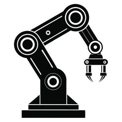 Simple mechanical arm with claw hands shows automation using black silhouette on white