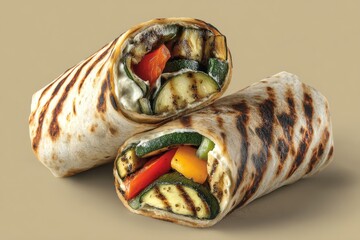 Grilled Veggie Wrap Cut in Half.
