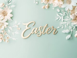 Elegant letter Easter design with gold cursive text and floral motifs on light green background