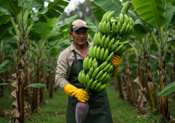 Farmer holding bananas