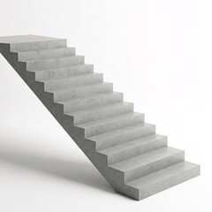 Concrete cantilever staircase isolated on a white background.