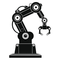 Sleek black robotic arm features an industrial grabber, showcasing modern automation and engineering precision