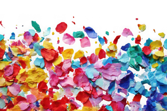 Colorful petals scattered texture on transparent background