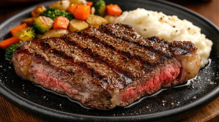 Perfectly Seared Steak Dinner with Vegetables and Creamy Mashed Potatoes
