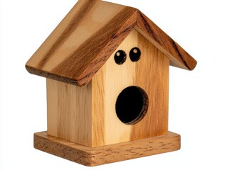 Miniature Wooden Birdhouse with Dark Brown Roof and Light Brown Walls