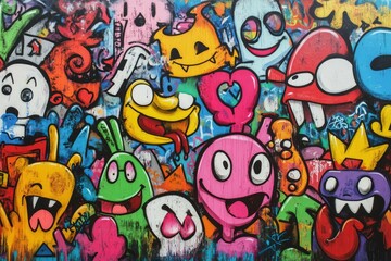 Vibrant cartoon monsters in abstract chaos. Neural network AI generated