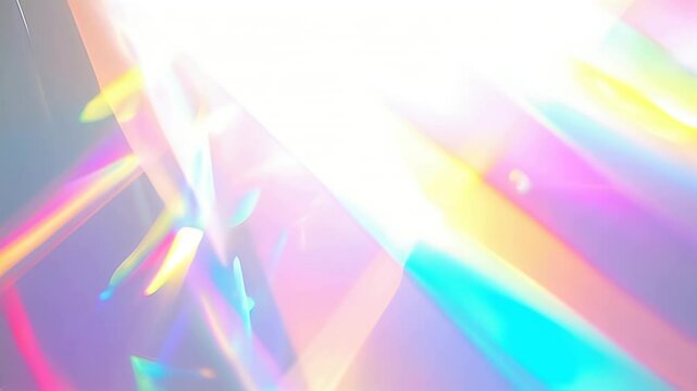 A vivid display of colorful light refractions and reflections through glass and crystal surfaces. Bright abstract background, modernity, and creativity, perfect for digital art and design applications