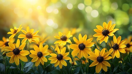 Obraz premium Bright yellow flowers in sunlight