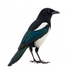 Obraz premium Eurasian magpie, side view, isolated on white background.