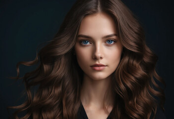 Fototapeta premium Flawless Brunette with Defined Waves and Perfect Skin