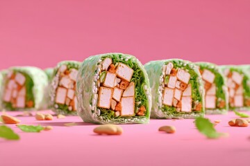 Tofu Spring Rolls Pink Studio Backdrop.