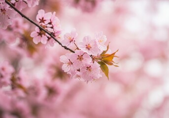 Obraz premium Pink cherry blossom branch closeup