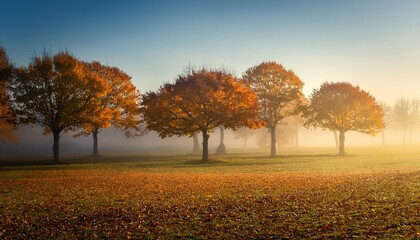 Fototapeta premium trees in fog autumn
