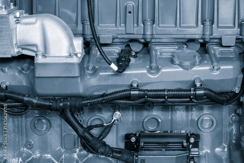 Poster engine is a massive piece of machinery with many components and numerous bolts holding it together. It is a complex and intricate system that is designed to generate power