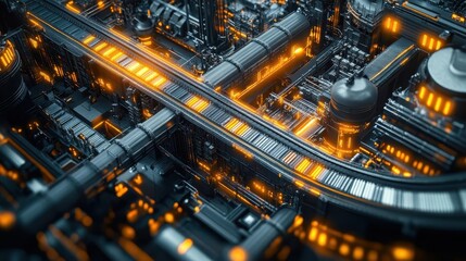 An overhead view of conveyor belts in a warehouse connected to automation systems, Logistics, Systematic and hightech