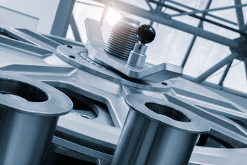 Close up of metal wheel as part of big industrial machine, industrial concept background.