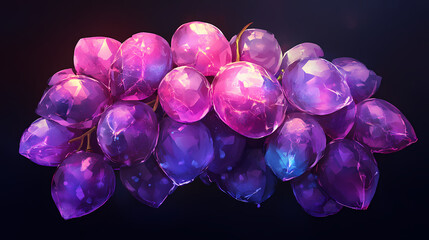 Fototapeta premium A vibrant cluster of grapes showcasing shades of purple and pink, highlighting their glossy texture and natural beauty. [Crystalline Wilderness] | Glinting Copse | shining cluster. Illustration