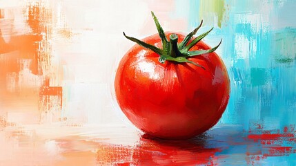 Vibrant Acrylic Painting of Ripe Red Tomato on Textured Background