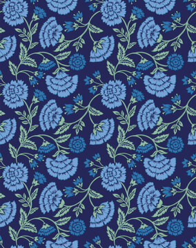 Jacobean floral pattern repeat vector file boho floral print block print flower artwork