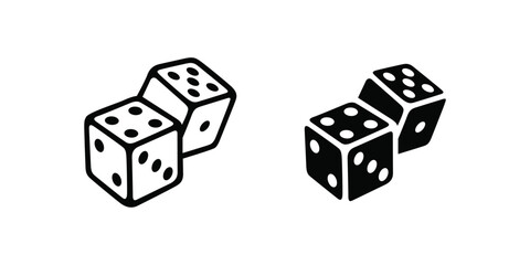 Game dice icons in outline and filled vector styles.
Gambling and board game symbols with dots and cubes