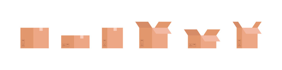 Cardboard boxes in flat vector illustration style.
Packaging and shipping objects in simple forms