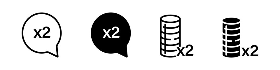 Money double increase vector icons in outline and filled style. Currency multiplication symbols in simple financial design