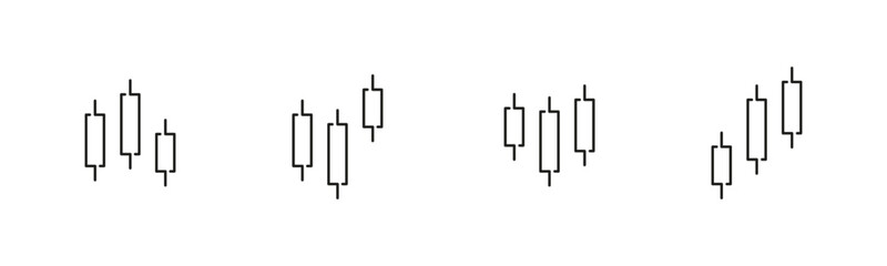 Candlestick chart icons in simple outline vector style.
Financial trading symbols for market and stock visualization