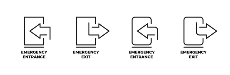 Emergency entrance and exit door icons in outline vector style.
Evacuation and rescue signage in minimal symbol design