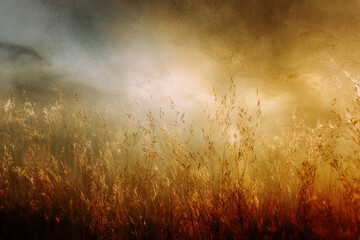 Obraz premium Golden Field Dreamscape: A captivating scene where nature's golden hues and gentle breeze dance across a sun-kissed field. Atmospheric beauty.