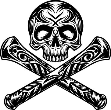 recommend clip art: 
                    Skull tattoo design, SVG with clean lines. Skull and Crossed Bats Illustration with Decorative Patterns