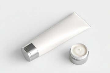 Sleek, minimalist skincare set.  Tube and jar of cream.