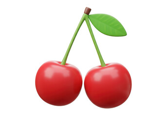 Isolated pair of cherries fresh fruit sweet treat healthy dessert on transparent background