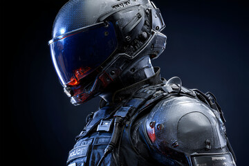 Futuristic Police Officer Ready for Action Dark and Serious