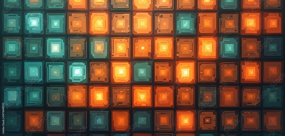 Aufkleber abstract digital artwork with vibrant mosaic of squares, rectangles. geometric design features mix o