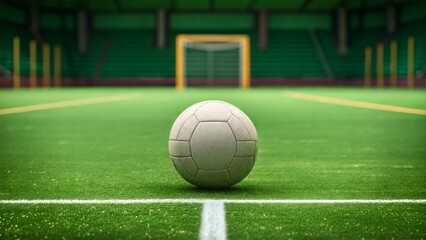 Fototapeta premium Handball Resting on a Sports Field 