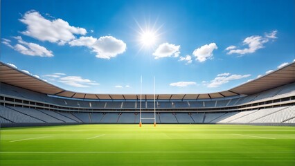 Empty rugby stadium on a clear sunny day