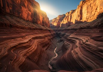 View of canyon cliffs with layered rocks and vibrant tones.