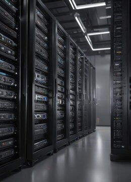 Gleaming server racks in a secure high-tech facility , data center, computing