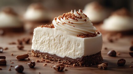 Delicious Coffee Cheesecake Slice On Wooden Board