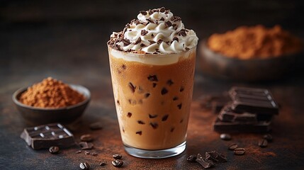 Iced Coffee With Whipped Cream And Chocolate Shavings