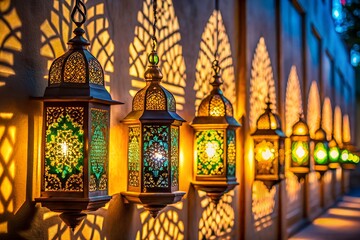 Glowing Lanterns Casting Soft Shadows On Mosque