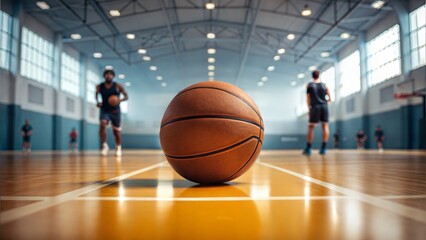Naklejka premium Young Basketball Players Practicing Dribbling on Indoor Court 