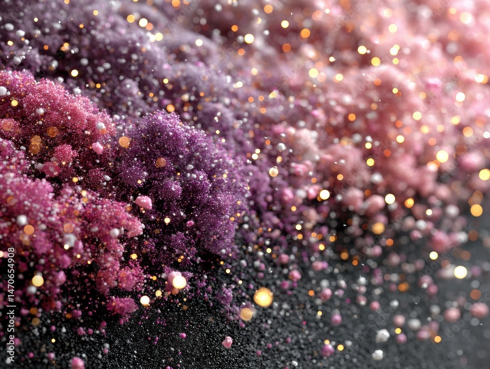 Poster Abstract Close-Up of Colorful Glitter Particles on a Dark Surface