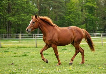 Obraz premium Chestnut horse galloping gracefully