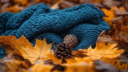 Cozy autumnal blanket amidst fallen leaves