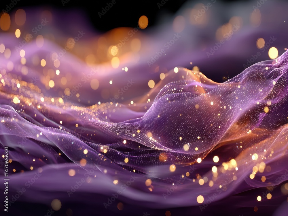 Aufkleber abstract waves of purple and gold with sparkling particles