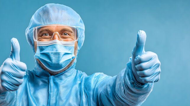 Confident Medical Professional in Protective Gear Giving Thumbs Up
