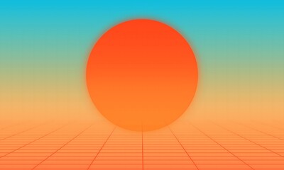 Retro Sunset Horizon, Minimal Synthwave Aesthetic with Neon Gradient, Futuristic design, wave music.