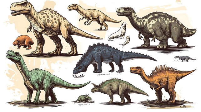 Fototapeta Diverse prehistoric dinosaur illustrations