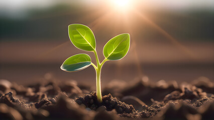 Small green plant sprouting from the soil in natural outdoor environment